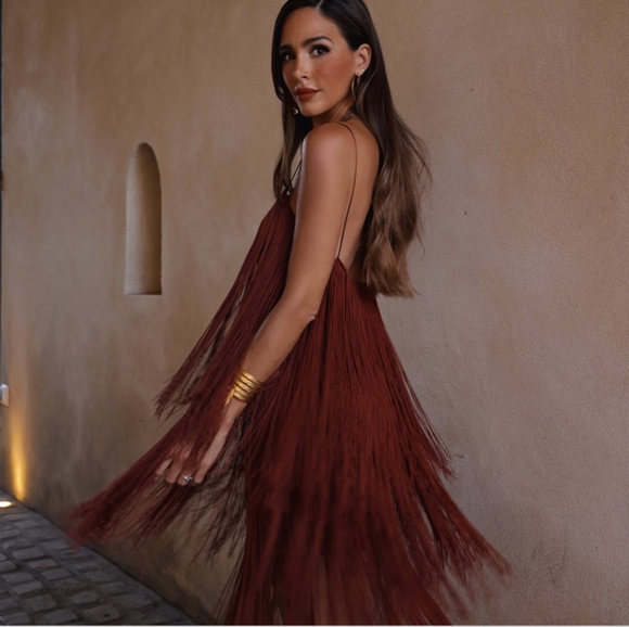 NWT - Zara Burgundy Fringe Mini Dress - Picture 3 of 10
